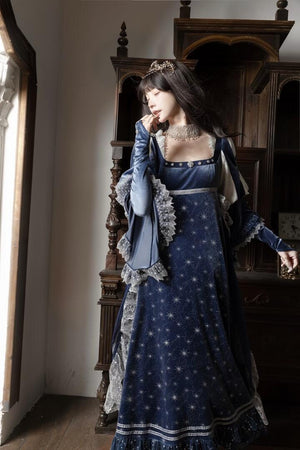 Ephemeral Gleams Empire Waist Lolita Dress 1239 - LolitaEraBlue SetXSEphemeral Gleams Empire Waist Lolita Dress 1239