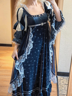 Ephemeral Gleams Empire Waist Lolita Dress 1239 - LolitaEraBlue SetXSEphemeral Gleams Empire Waist Lolita Dress 1239