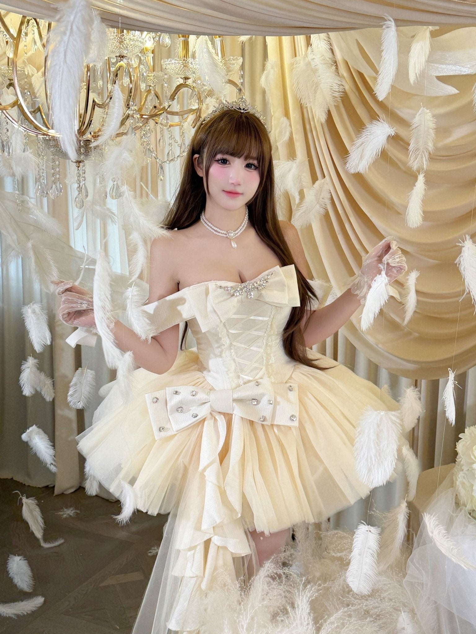 Eternal Gem Apricot Short Party Dress - LolitaEraWhite DressSEternal Gem Apricot Short Party Dress