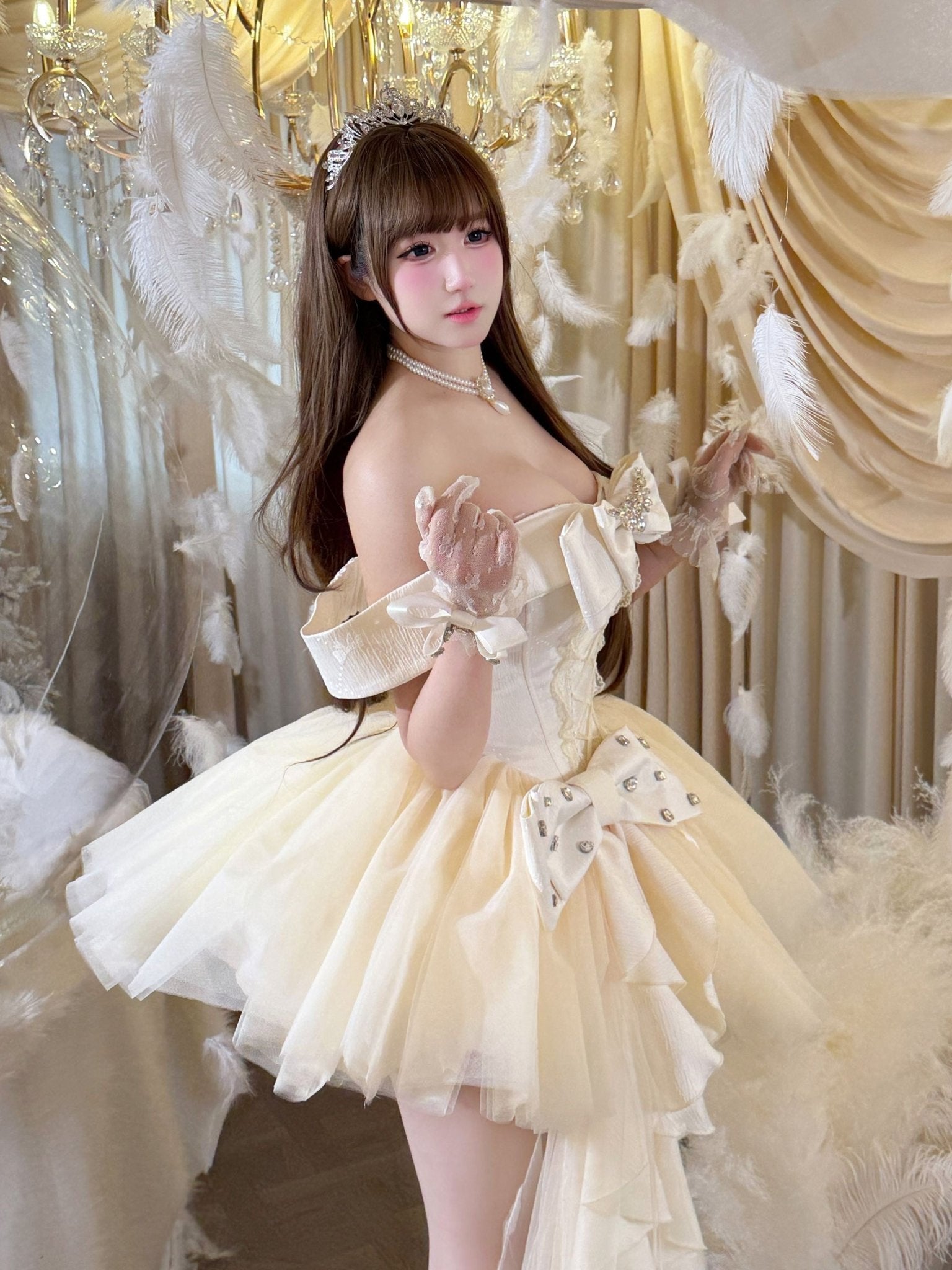 Eternal Gem Apricot Short Party Dress - LolitaEraWhite DressSEternal Gem Apricot Short Party Dress