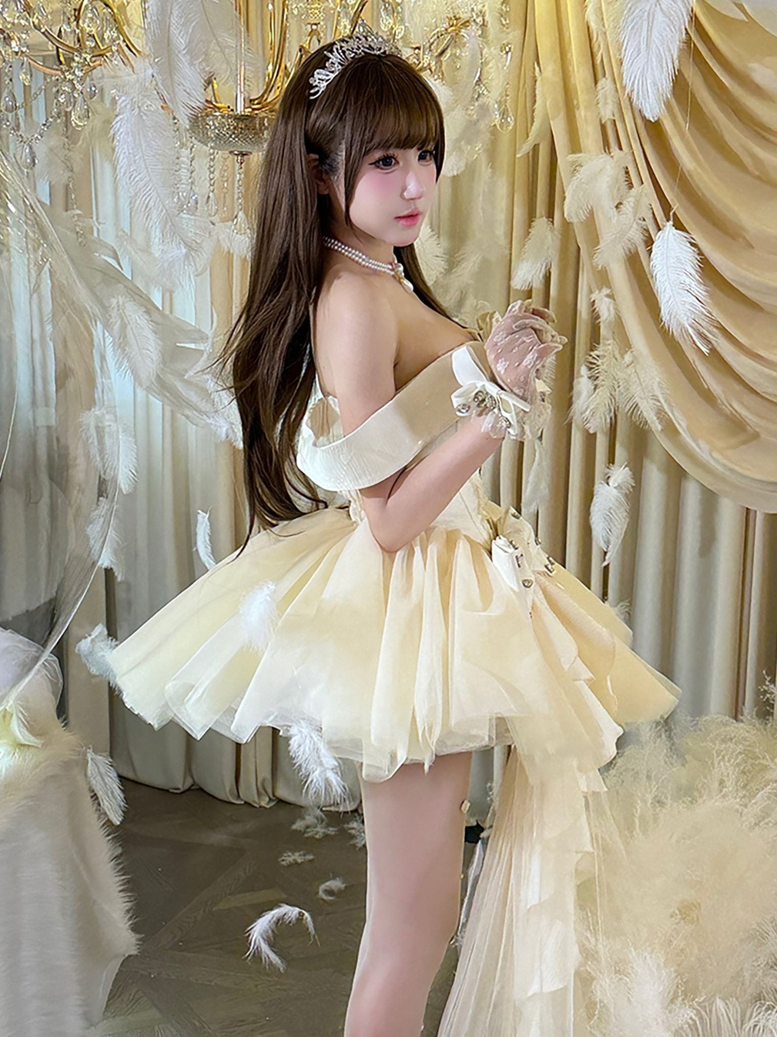 Eternal Gem Apricot Short Party Dress - LolitaEraWhite DressSEternal Gem Apricot Short Party Dress