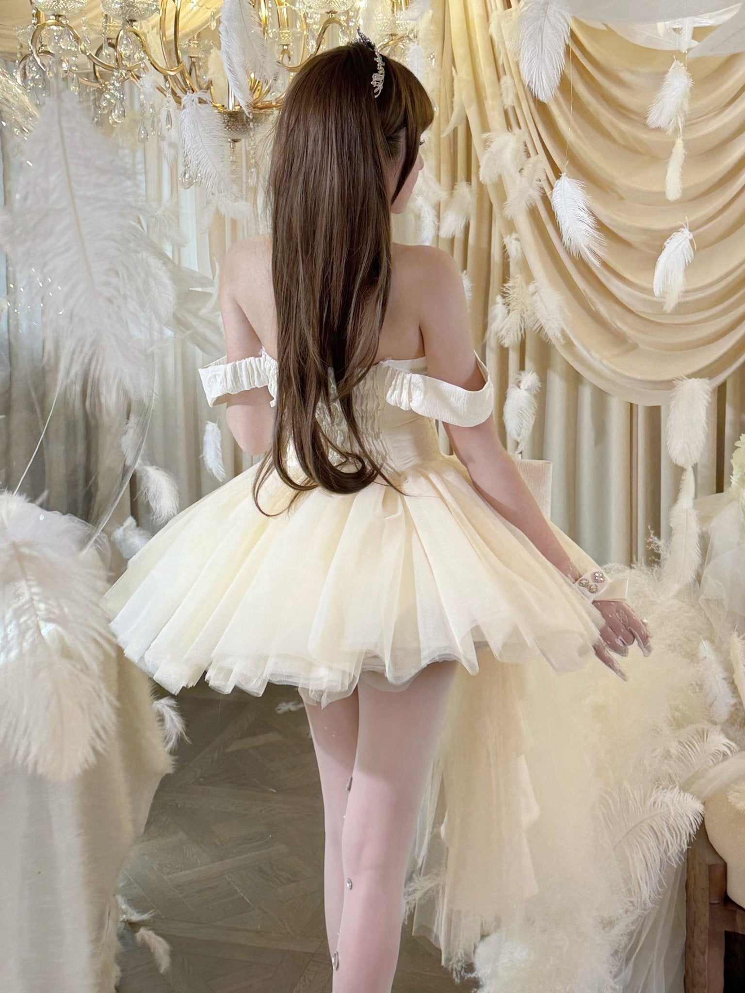 Eternal Gem Apricot Short Party Dress - LolitaEraWhite DressSEternal Gem Apricot Short Party Dress