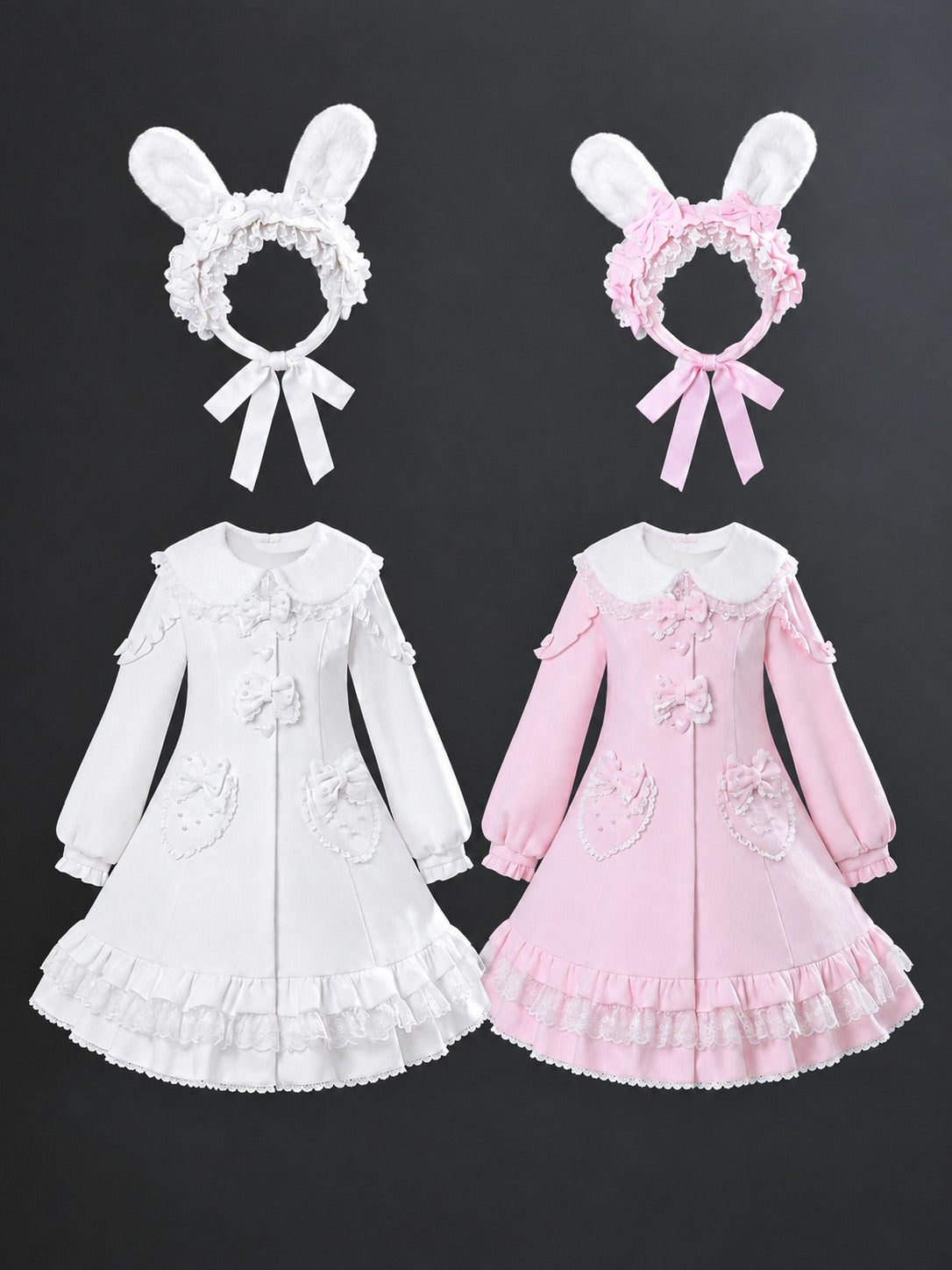 Bunny Warm Lolita Cake Hem Pink & White Wool Coat