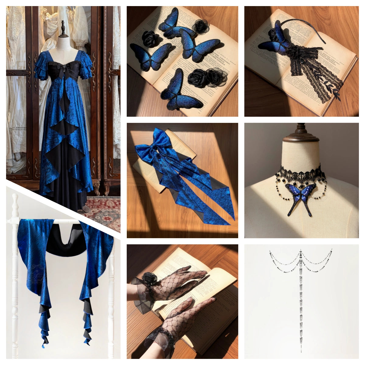 Night Banquet Butterfly Shadow Classic Empire Waist Lolita OP Dress