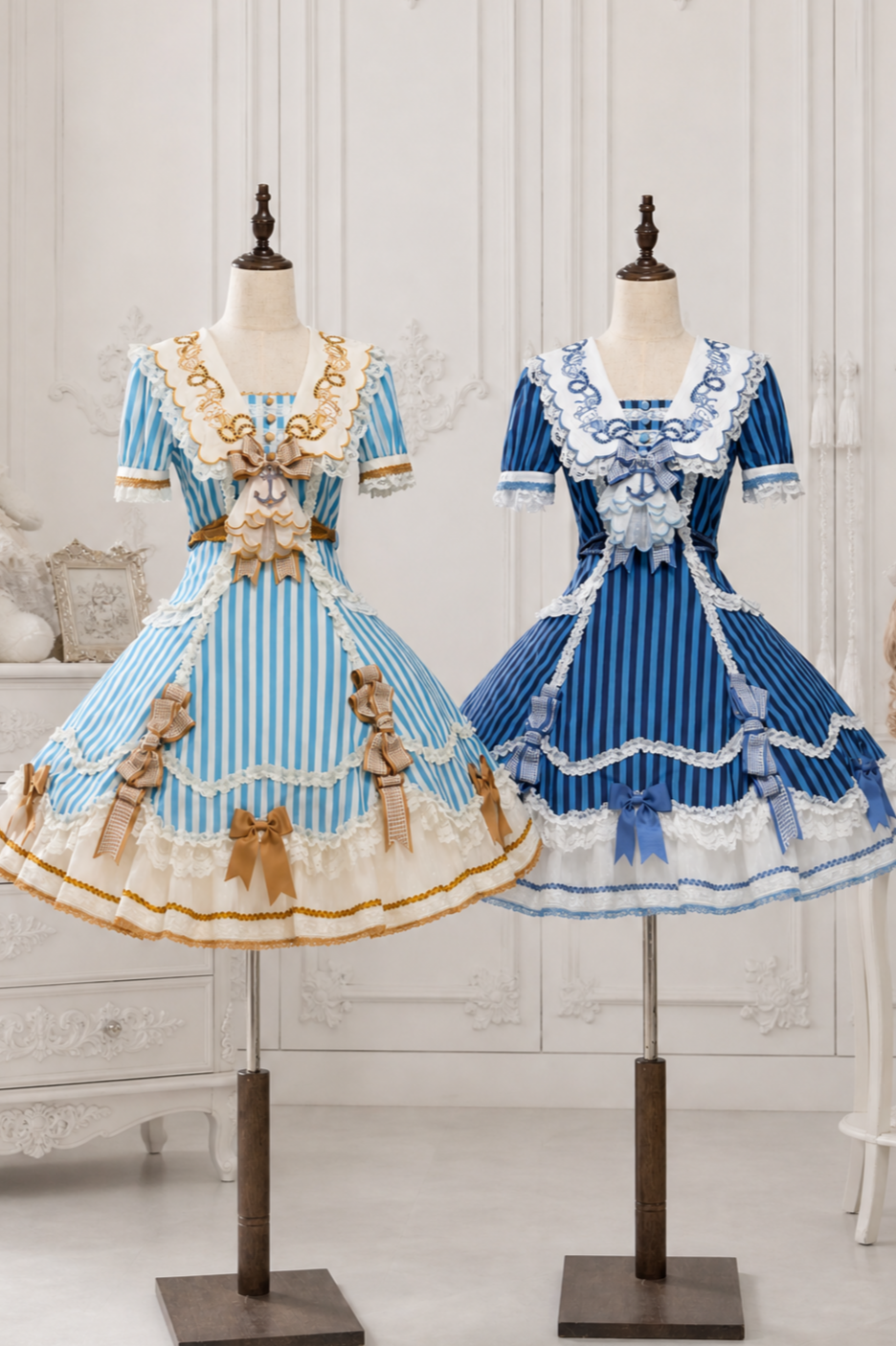 Antique Sailor Bear Six-Panel Cropped Lolita OP Dress
