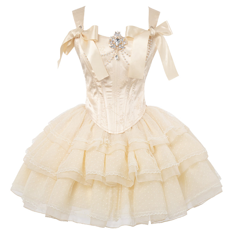 Cream Polka Dot French Ballet Dress