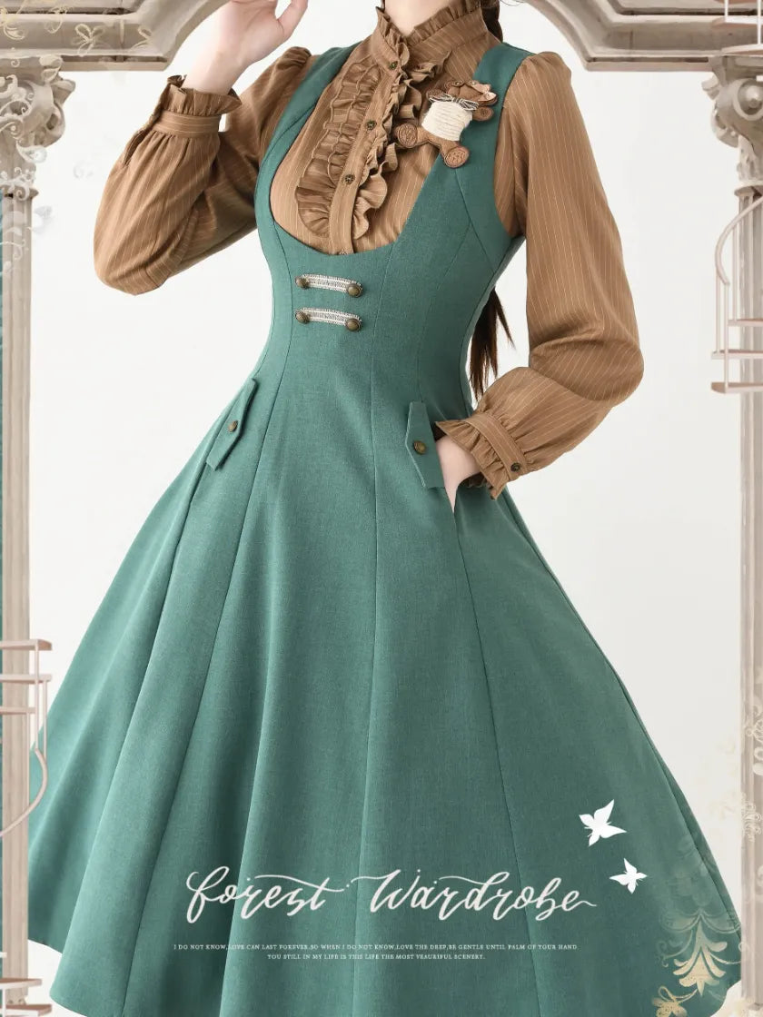 Forest Corridor 10-Panel Bustier Waist-Cinching Lolita Pinafore Dress