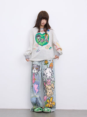 Fairy Tale Dreamland Hand - painted Graffiti Jeans - LolitaEraJeansXSFairy Tale Dreamland Hand - painted Graffiti Jeans