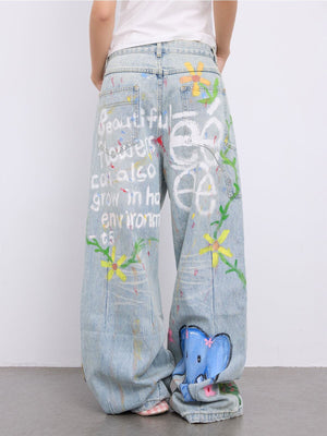 Fairy Tale Dreamland Hand - painted Graffiti Jeans - LolitaEraJeansXSFairy Tale Dreamland Hand - painted Graffiti Jeans