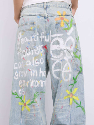 Fairy Tale Dreamland Hand - painted Graffiti Jeans - LolitaEraJeansXSFairy Tale Dreamland Hand - painted Graffiti Jeans