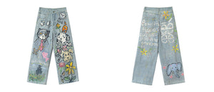 Fairy Tale Dreamland Hand - painted Graffiti Jeans - LolitaEraJeansXSFairy Tale Dreamland Hand - painted Graffiti Jeans