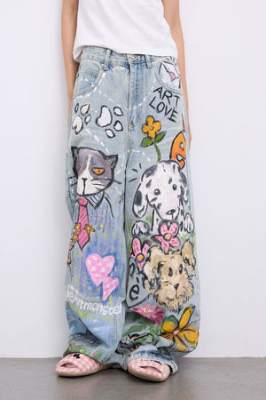 Fairy Tale Dreamland Hand - painted Graffiti Jeans - LolitaEraJeansXSFairy Tale Dreamland Hand - painted Graffiti Jeans