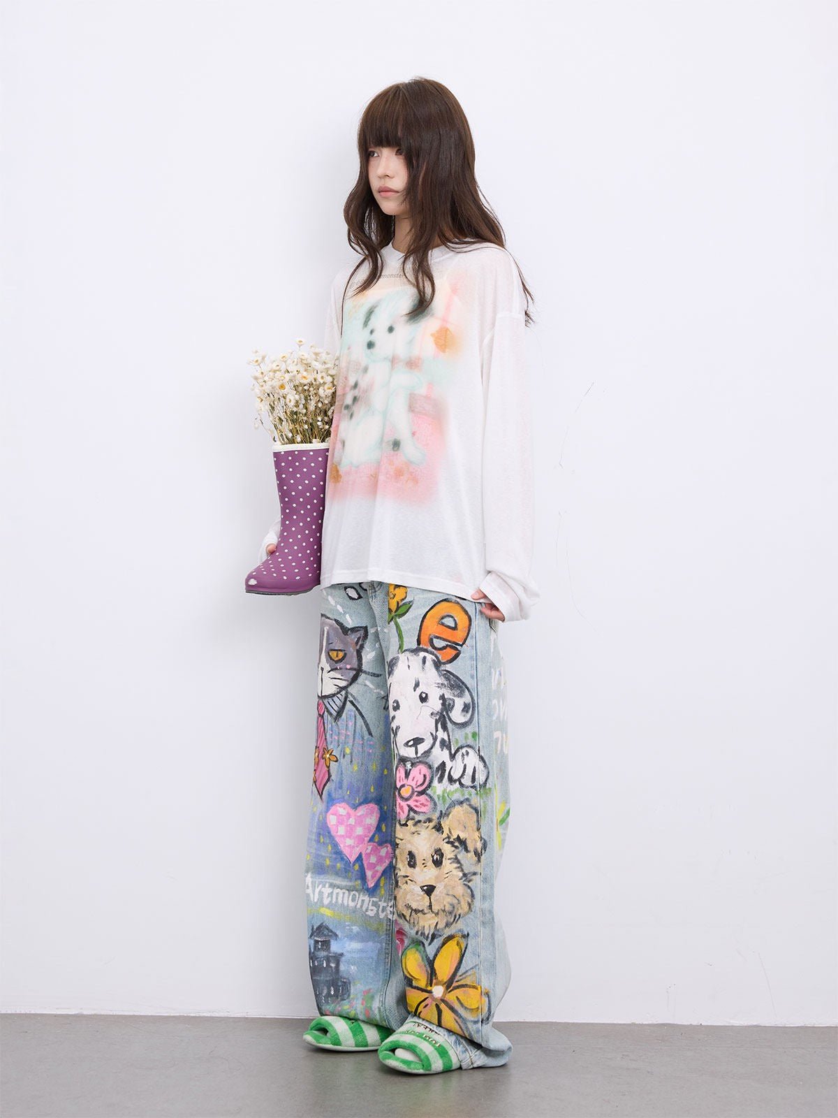 Fairy Tale Dreamland Hand - painted Graffiti Jeans - LolitaEraJeansXSFairy Tale Dreamland Hand - painted Graffiti Jeans