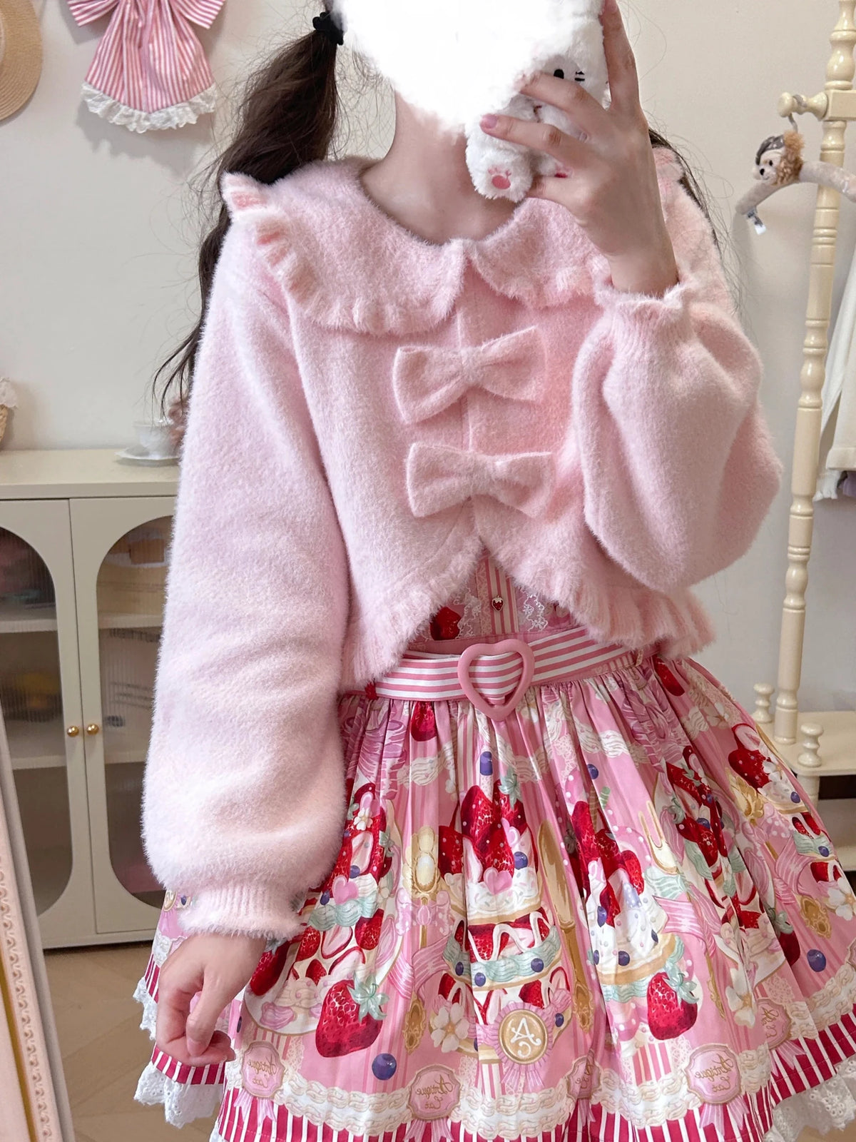 Faux Mink Fur Lolita Short Rabbit Ear Cardigan Outwear - LolitaEra