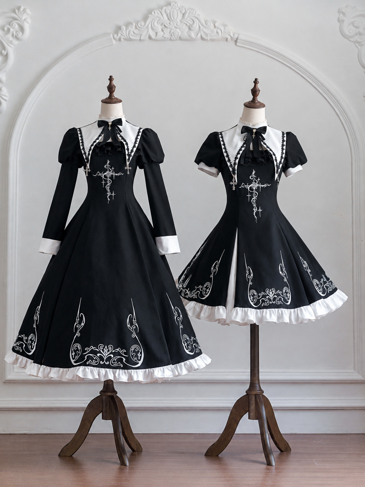 Nightfall Judgment Lolita Gothic‑Style Embroidered Long & Short OP Dress