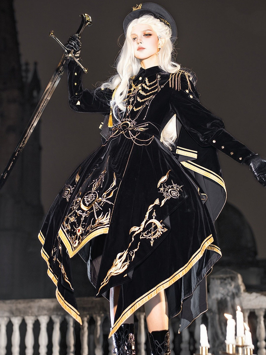 Final Relic Military Gothic Lolita OP Dress Full Set - LolitaEra