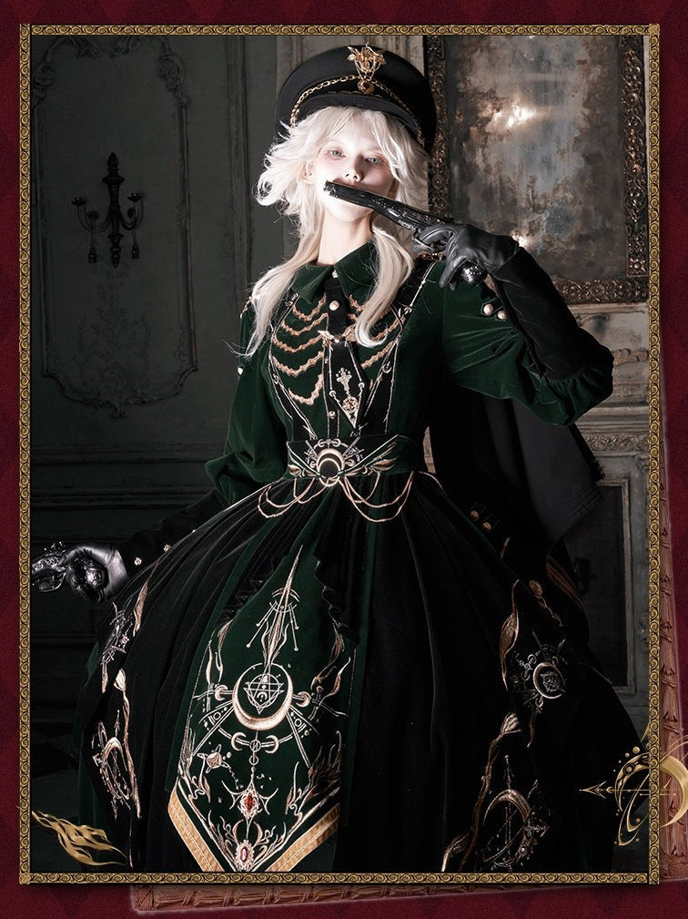 Final Relic Military Gothic Lolita OP Dress Full Set - LolitaEra