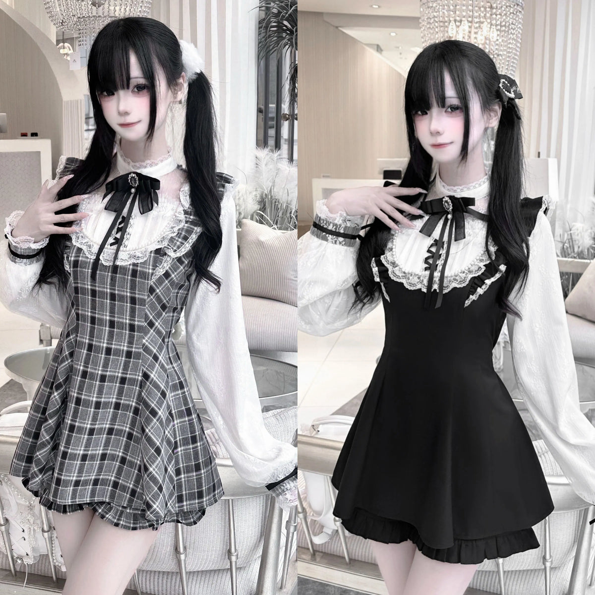 Genuine design long-sleeve, sleeves, lace set pearl with bow, with short sleeve