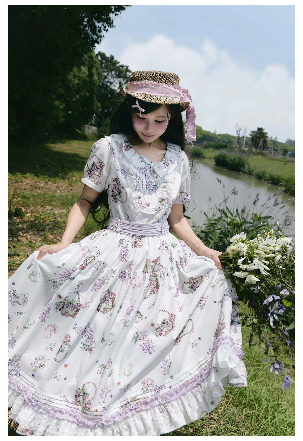 (Deposit) Jacaranda and Fruit Basket Spring Floral Lolita CLA Dress Daily Commuter New Arrival