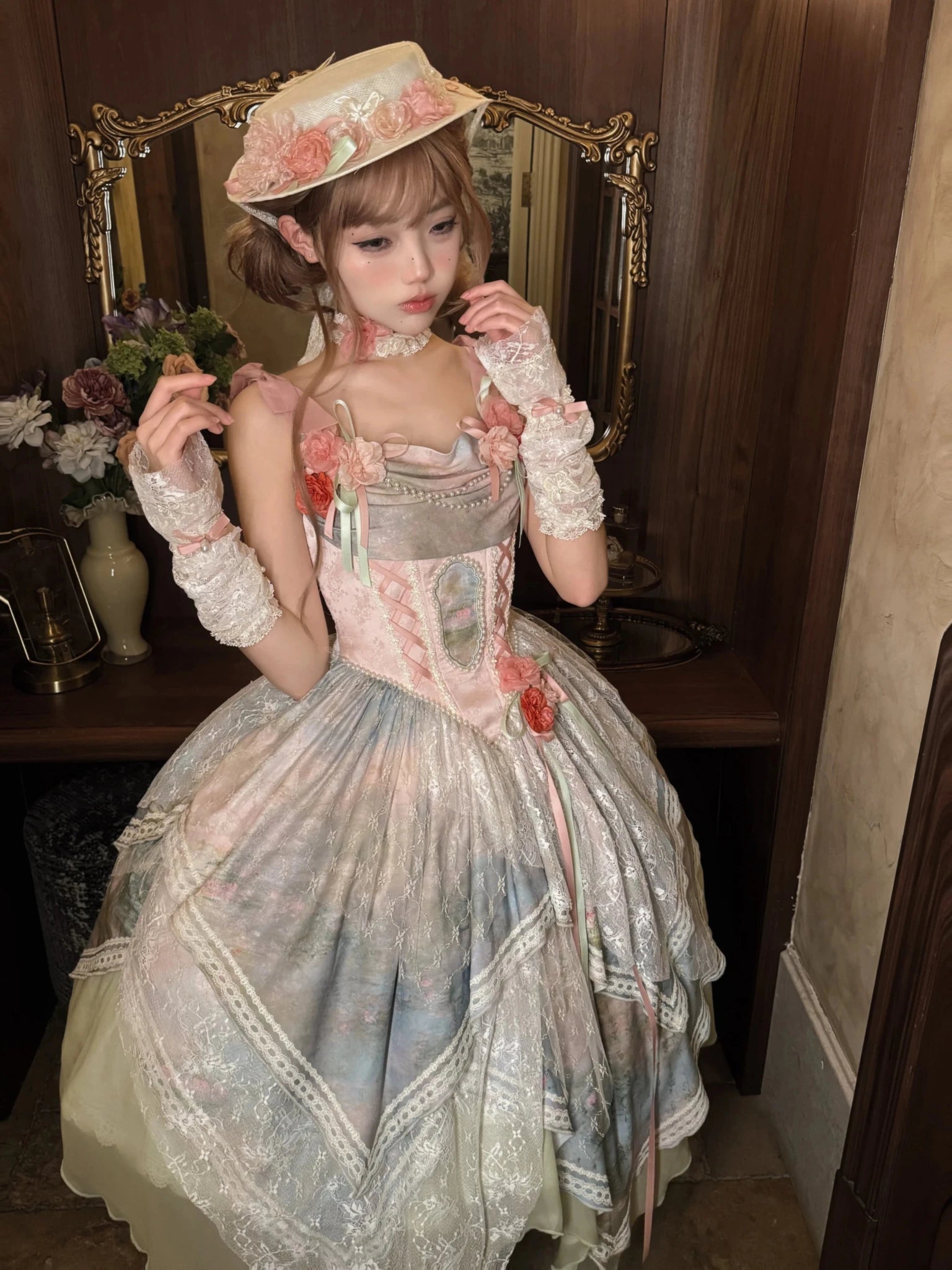 Flower Field Oil Painting Pastoral Irregular Lolita JSK Dress - LolitaEra