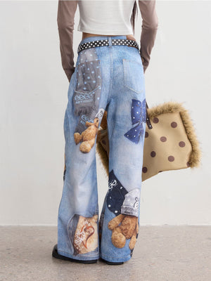 Fluffy Dreamland Toy Print Lolita Denim Jeans - LolitaEraBlue JeansXSFluffy Dreamland Toy Print Lolita Denim Jeans