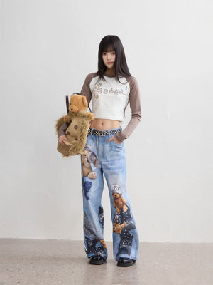 Fluffy Dreamland Toy Print Lolita Denim Jeans - LolitaEraBlue JeansXSFluffy Dreamland Toy Print Lolita Denim Jeans