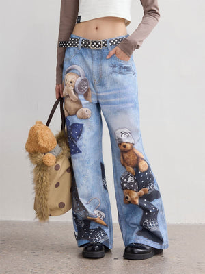 Fluffy Dreamland Toy Print Lolita Denim Jeans - LolitaEraBlue JeansXSFluffy Dreamland Toy Print Lolita Denim Jeans