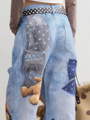 Fluffy Dreamland Toy Print Lolita Denim Jeans - LolitaEraBlue JeansXSFluffy Dreamland Toy Print Lolita Denim Jeans