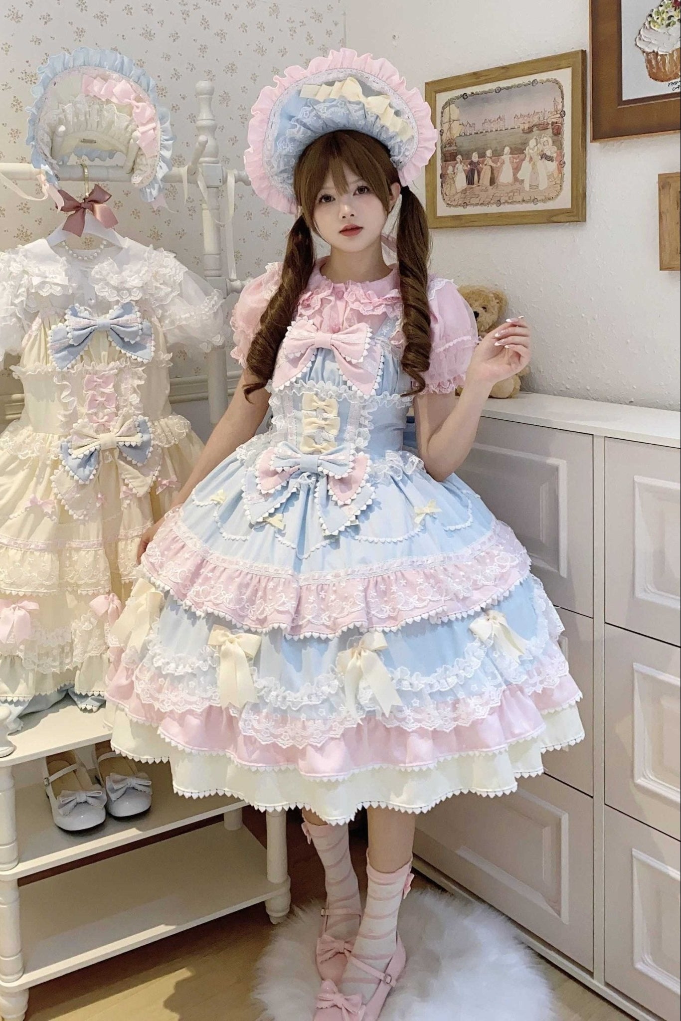 Fondant Cake Lolita Pink & Blue JSK Dress 1313 - LolitaEraBlue JSK+BNTSFondant Cake Lolita Pink & Blue JSK Dress 1313