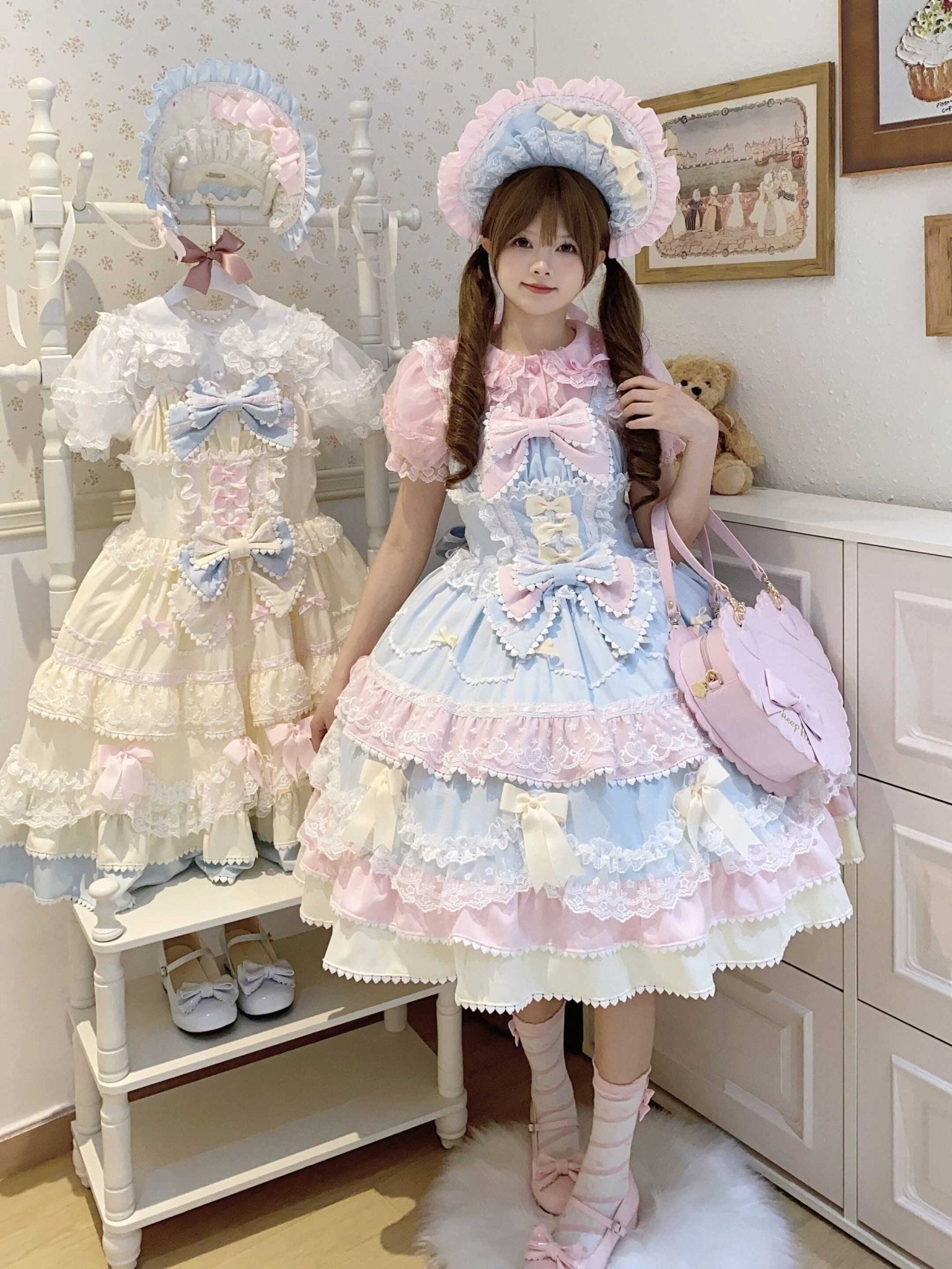 Fondant Cake Lolita Pink & Blue JSK Dress 1313 - LolitaEraBlue JSKSFondant Cake Lolita Pink & Blue JSK Dress 1313