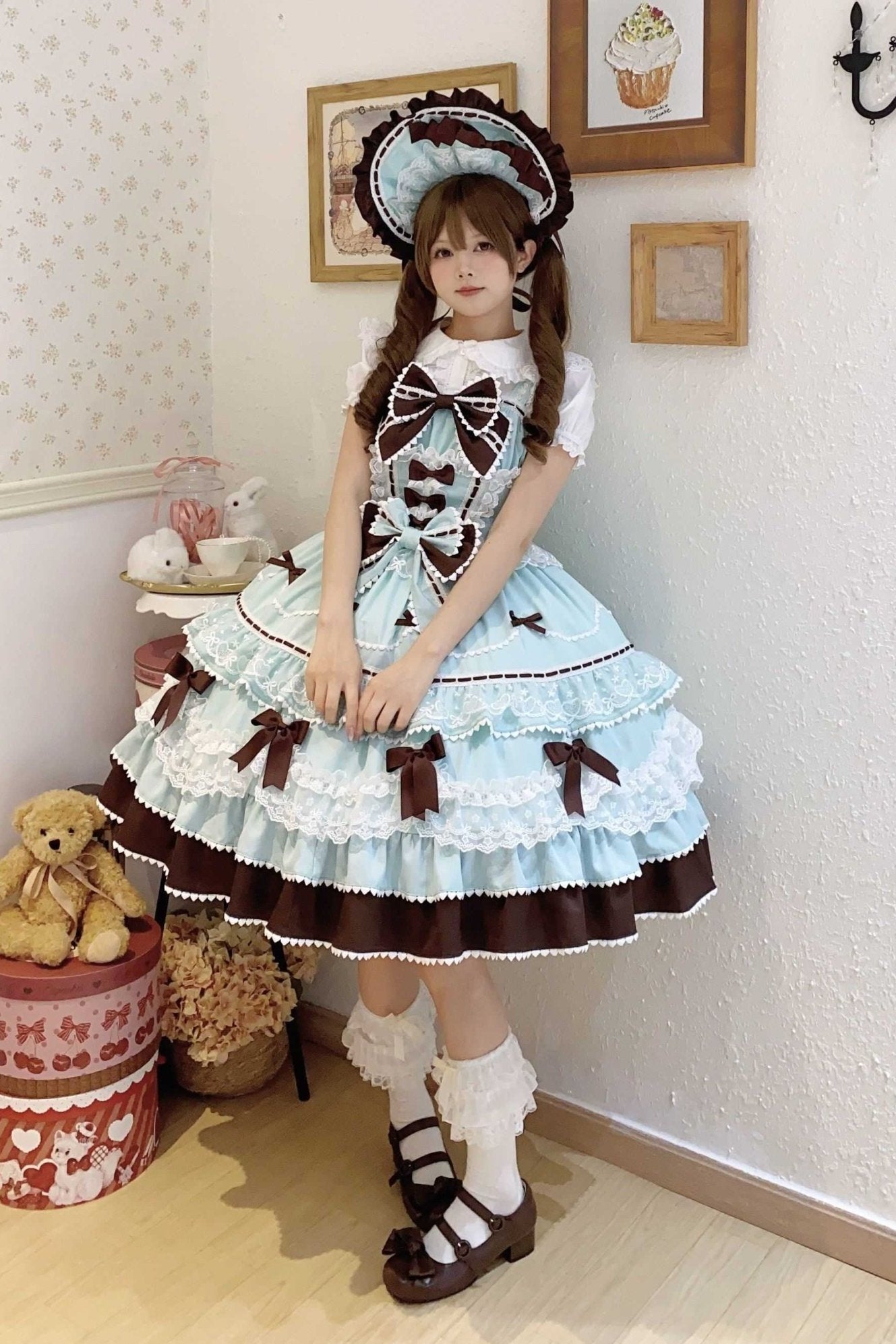 Fondant Cake Lolita Pink & Blue JSK Dress 1313 - LolitaEraChocolate JSK+BNTSFondant Cake Lolita Pink & Blue JSK Dress 1313
