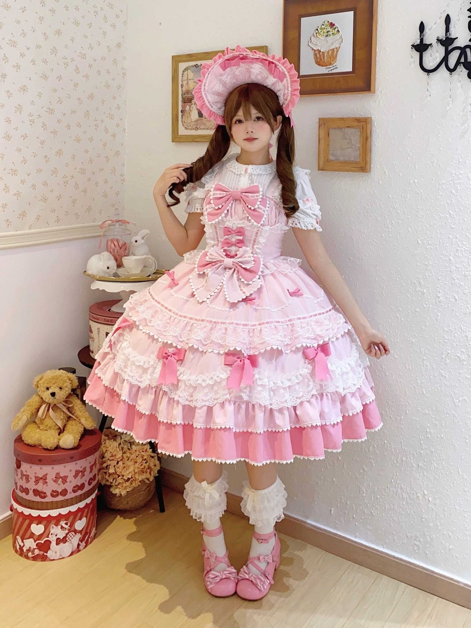 Fondant Cake Lolita Pink & Blue JSK Dress 1313 - LolitaEraYellow JSKSFondant Cake Lolita Pink & Blue JSK Dress 1313