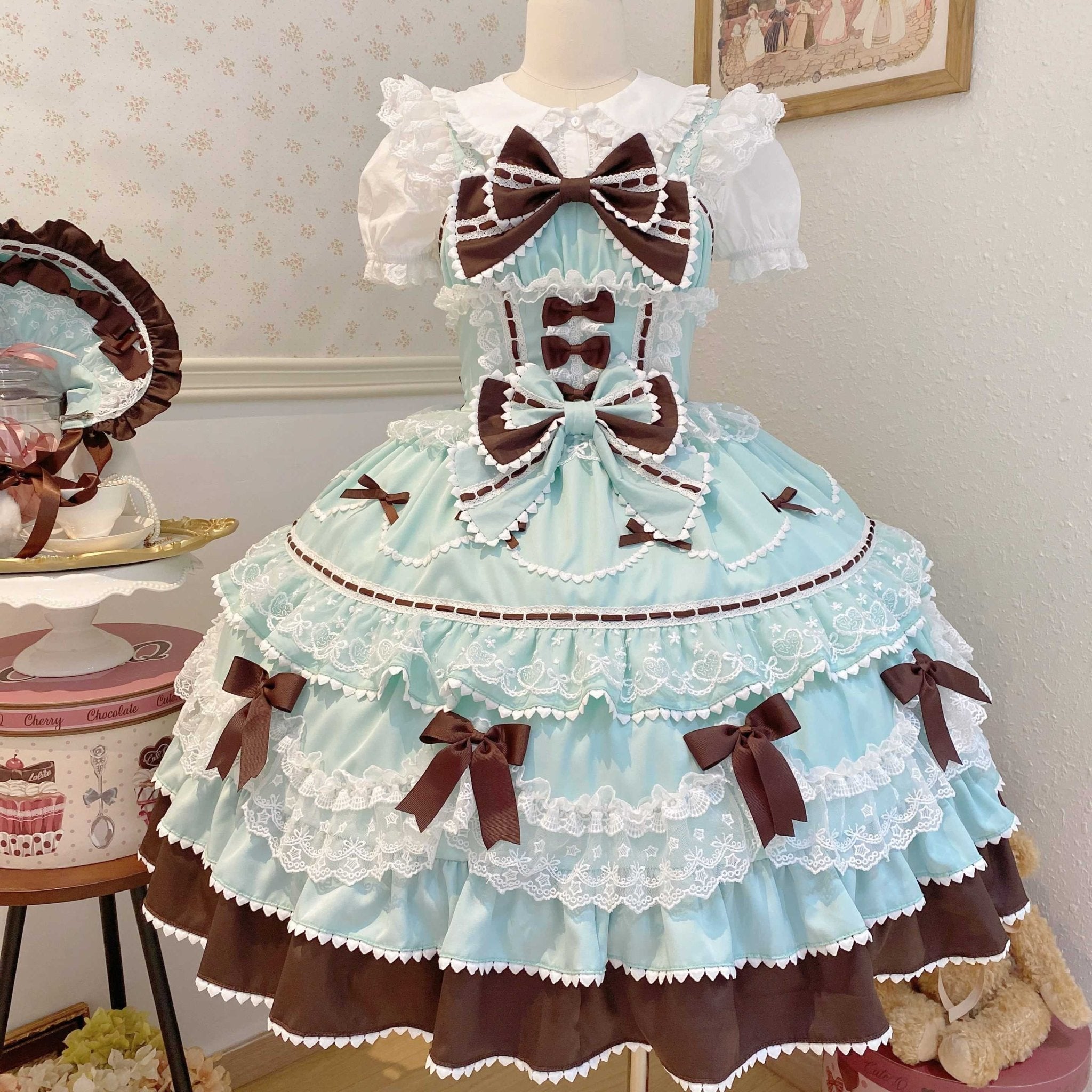 Fondant Cake Lolita Pink & Blue JSK Dress 1313 - LolitaEraChocolate JSKSFondant Cake Lolita Pink & Blue JSK Dress 1313