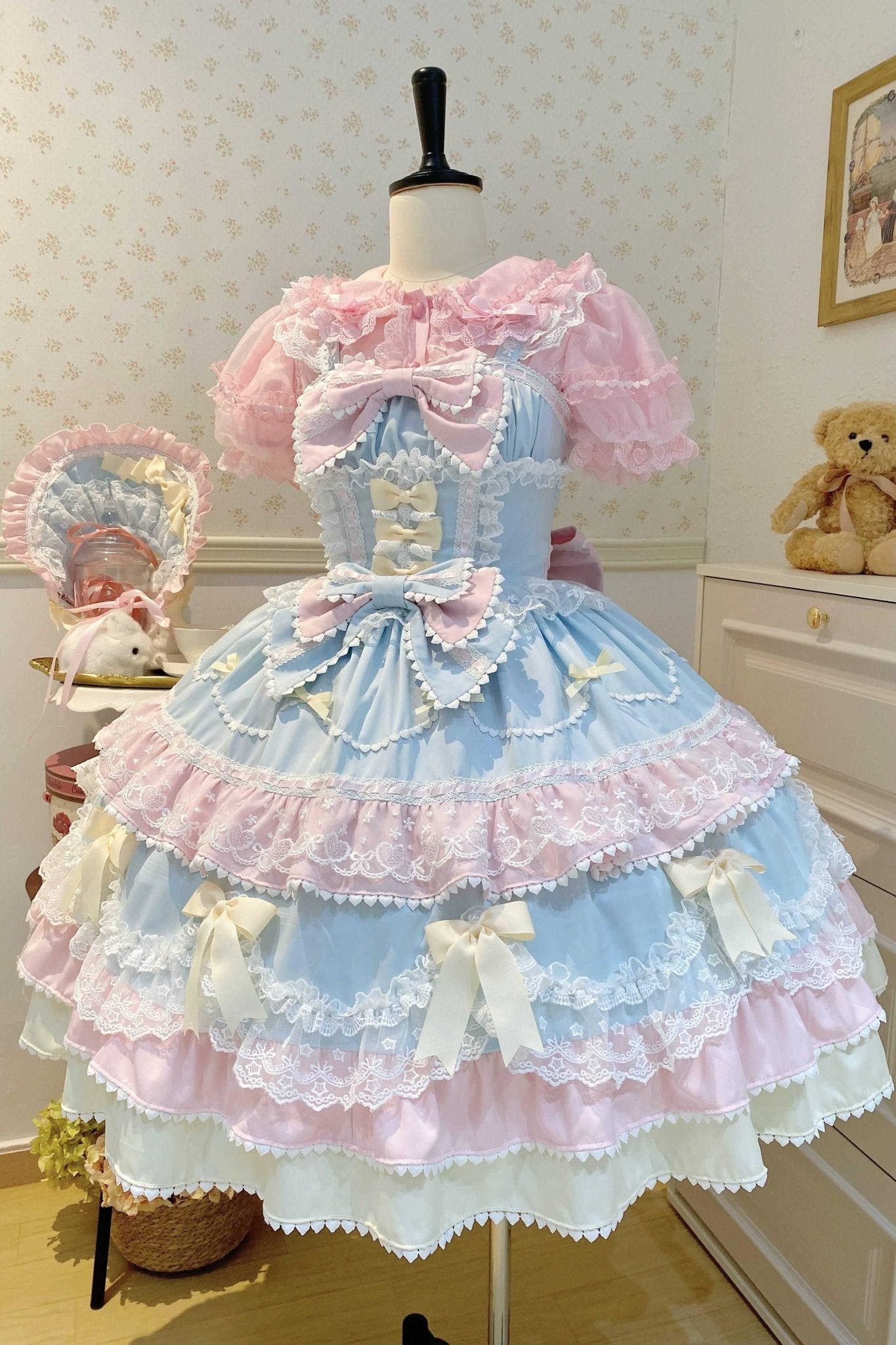 Fondant Cake Lolita Pink & Blue JSK Dress 1313 - LolitaEraBlue JSKSFondant Cake Lolita Pink & Blue JSK Dress 1313
