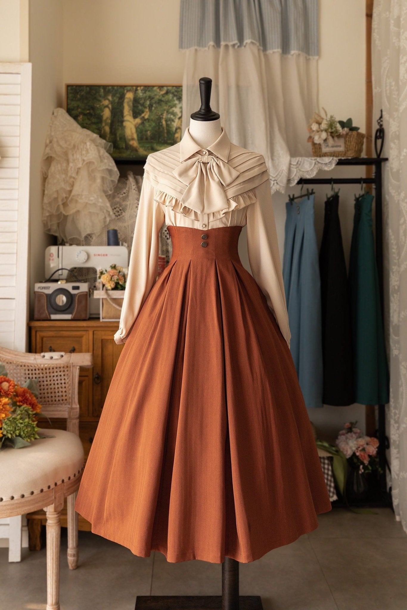 Forest Basket Classic Vintage Lolita Set 1251 - LolitaEraOrange Brown SkirtSForest Basket Classic Vintage Lolita Set 1251