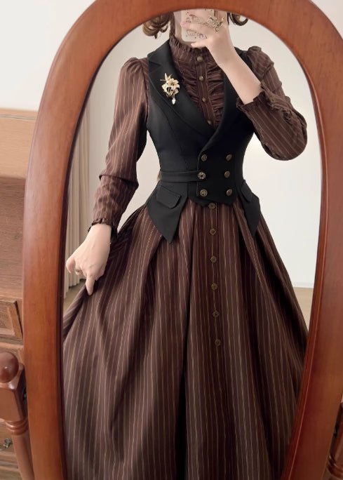 Forest Castle Vintage Brown Dress 1277 - LolitaEraBlack VestSForest Castle Vintage Brown Dress 1277