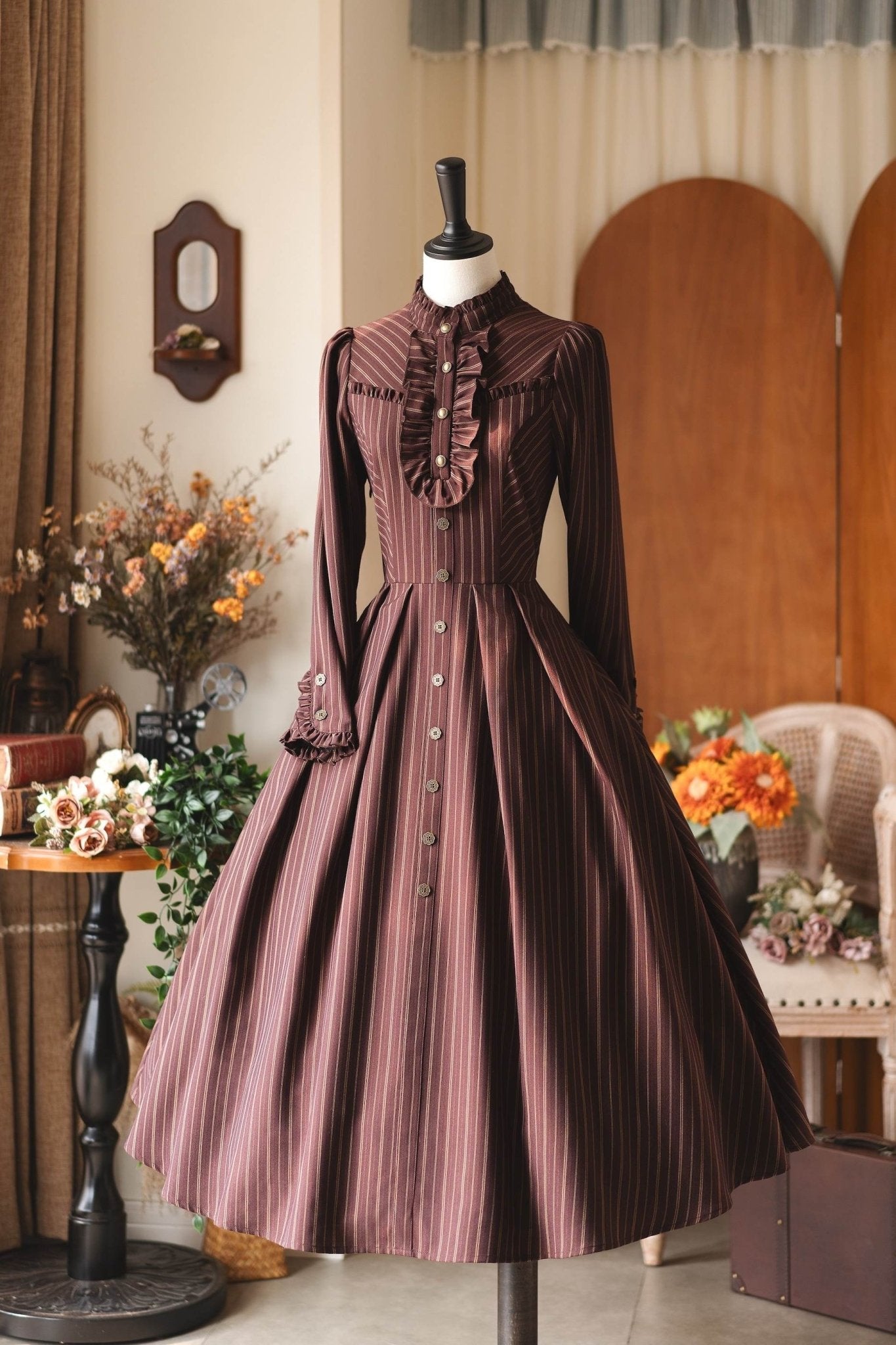 Forest Castle Vintage Dark Red Dress 1275 - LolitaEraDark RedSForest Castle Vintage Dark Red Dress 1275