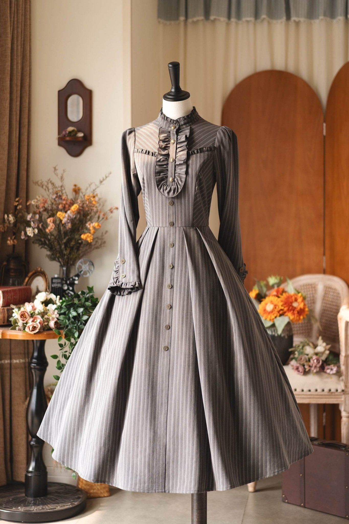 Forest Castle Vintage Gray Dress 1276 - LolitaEraGraySForest Castle Vintage Gray Dress 1276