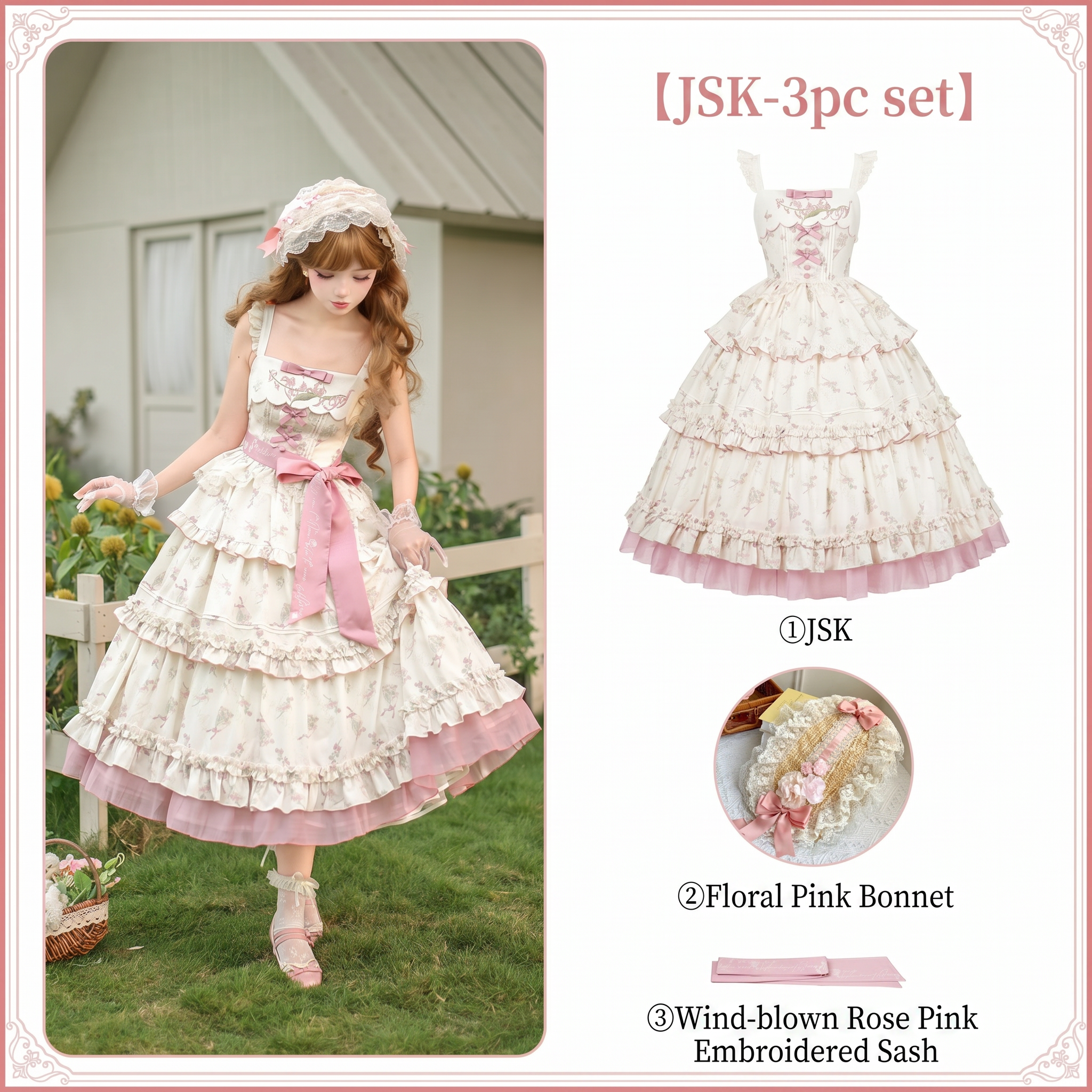 Fragrant Old Dream Pink Bellflower Embroidery Lolita OP & JSK Dress - LolitaEra