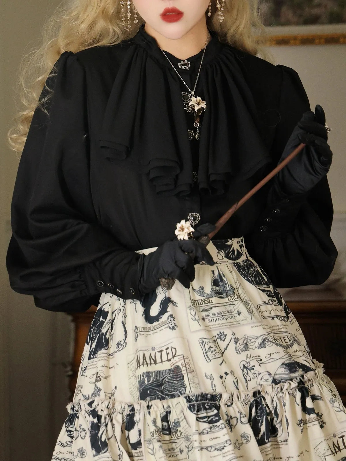 French Multi-layer Collar Satin Leg-of-mutton Sleeve Shirt Autumn/Winter Elegant Original Witch Bounty Miss W's Bookshelf