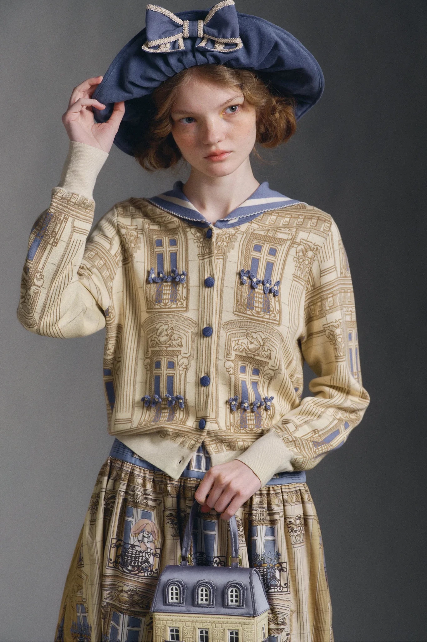 French Vintage Street Architecture Crochet Sailor Collar Cardigan - LolitaEra