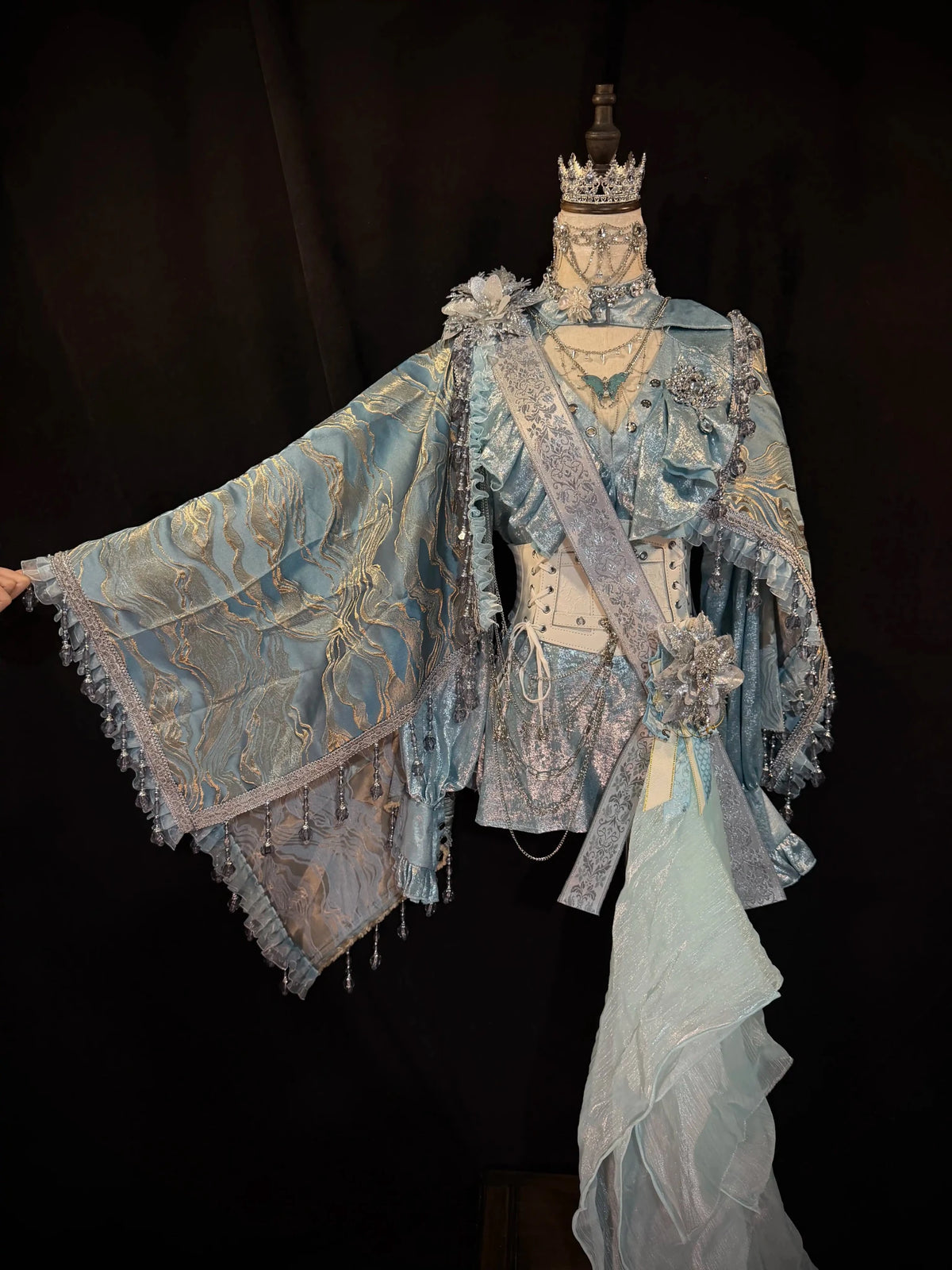 Frosted Aquamarine Dark Gothic Prince Lolita Shawl and Shirt Set - LolitaEra