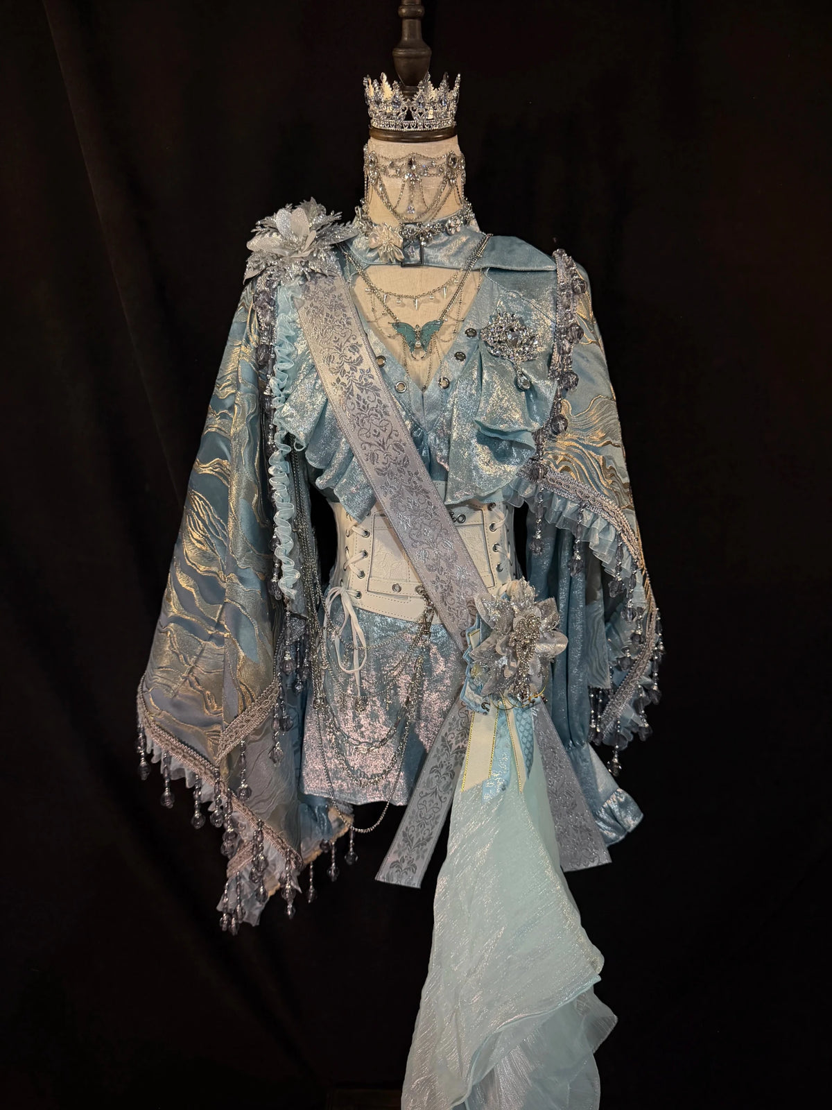 Frosted Aquamarine Dark Gothic Prince Lolita Shawl and Shirt Set - LolitaEra