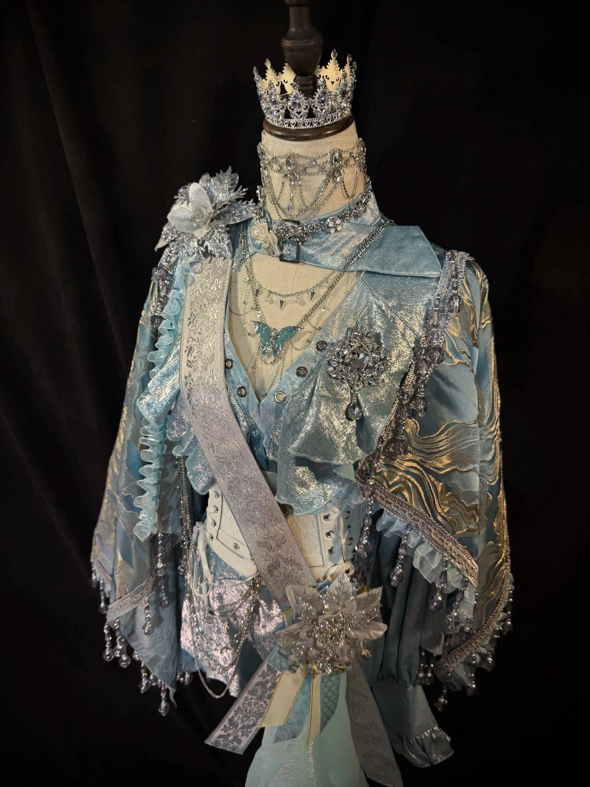 Frosted Aquamarine Dark Gothic Prince Lolita Shawl and Shirt Set - LolitaEra