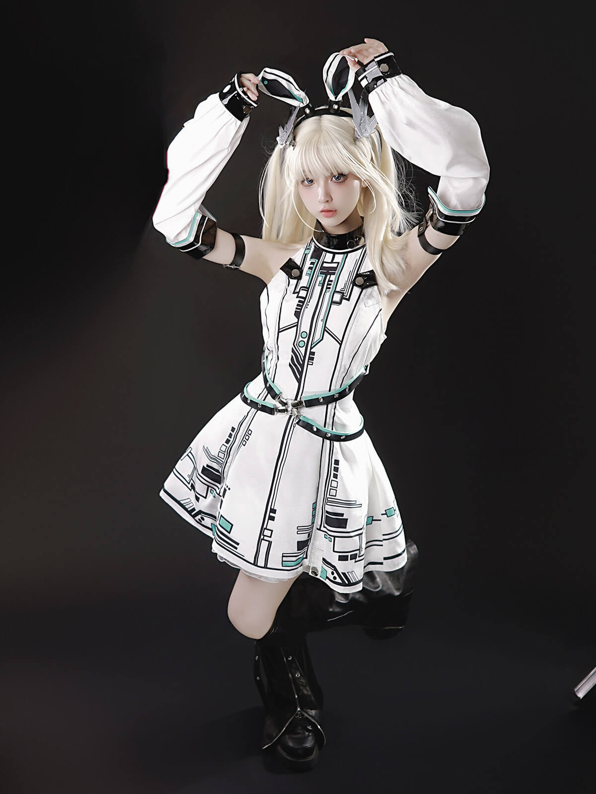 Future Mecha Girl Cyberpunk Bunny Ear Lolita Set - LolitaEraFull SetSFuture Mecha Girl Cyberpunk Bunny Ear Lolita Set