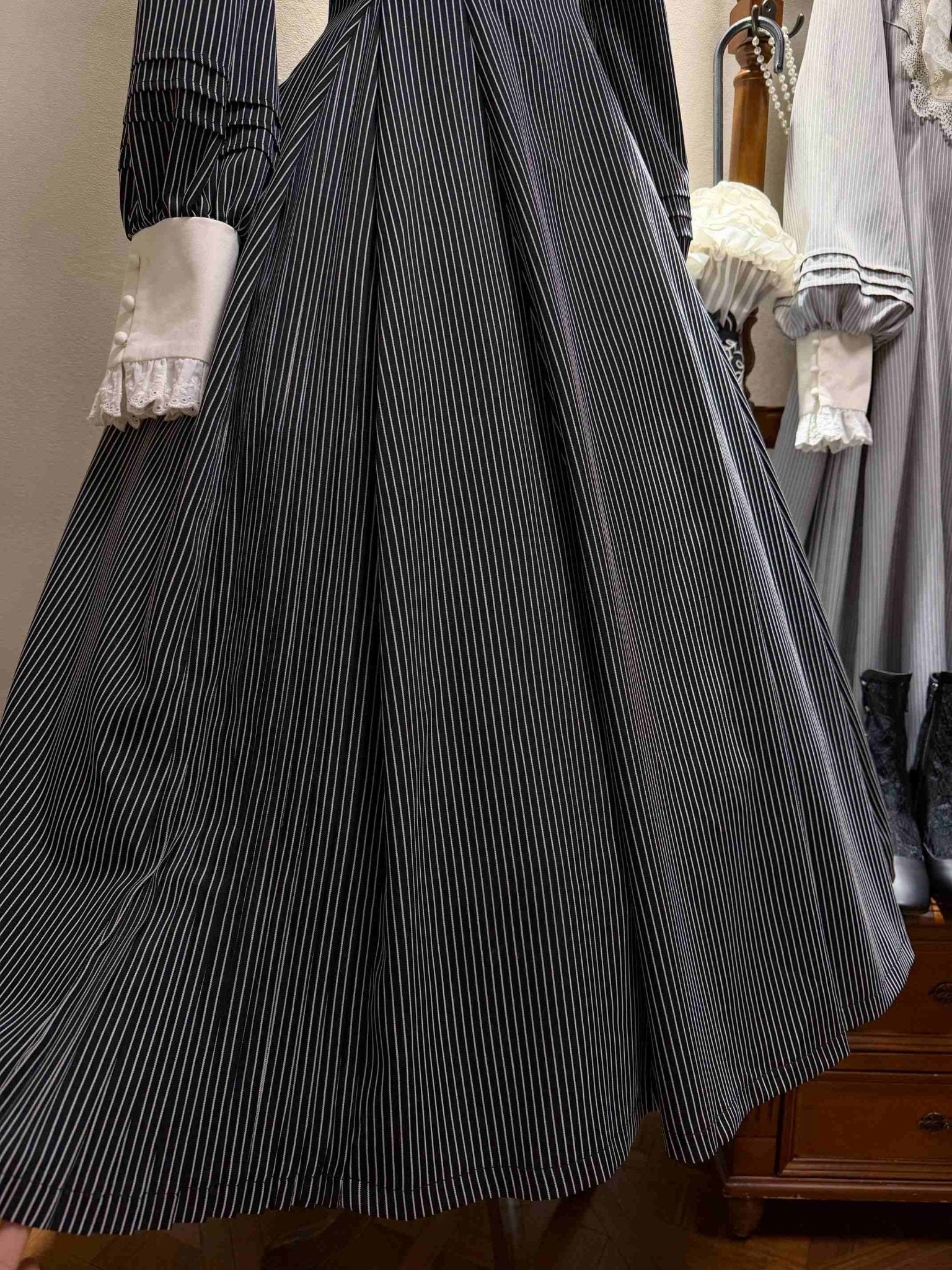 Garden Literature Maid Classic Lolita Dress - LolitaEraGrey Striped Dress + ApronXSGarden Literature Maid Classic Lolita Dress