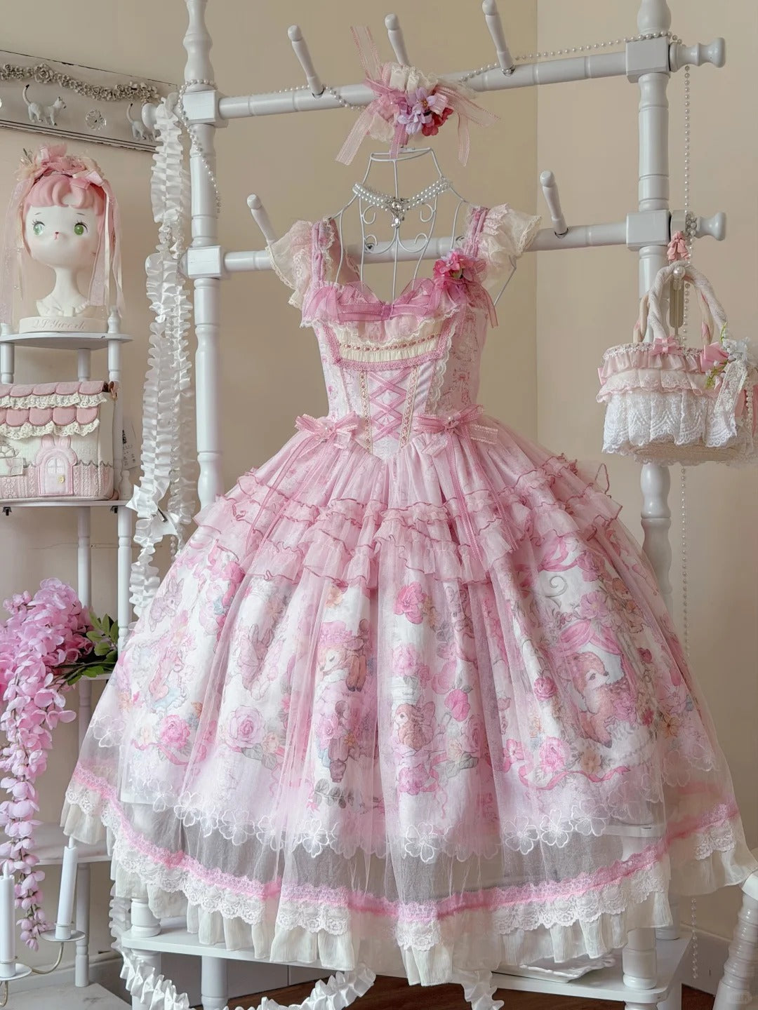 Pink Jacquard Print Sweet Classic Lolita JSK