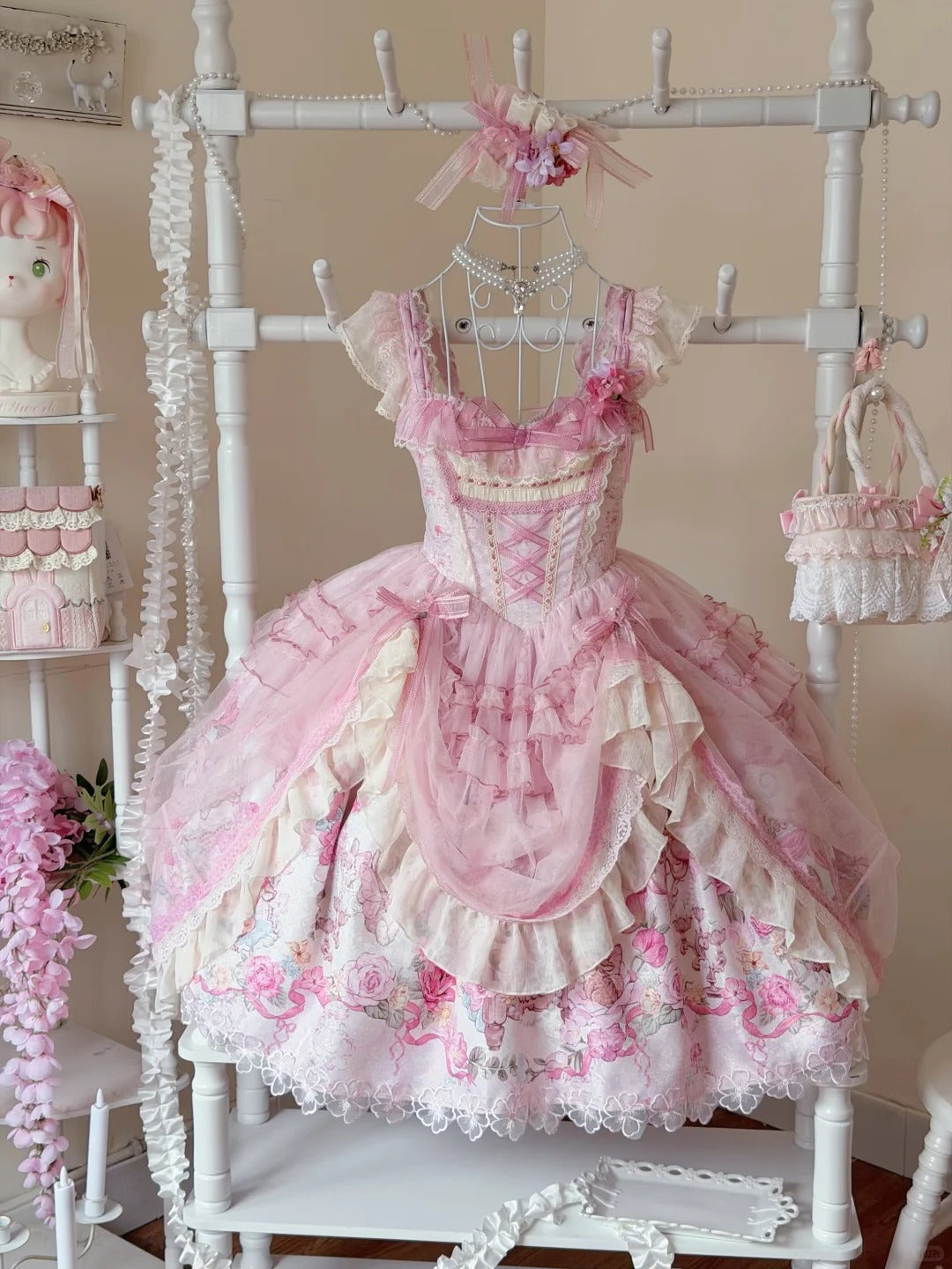Pink Jacquard Print Sweet Classic Lolita JSK