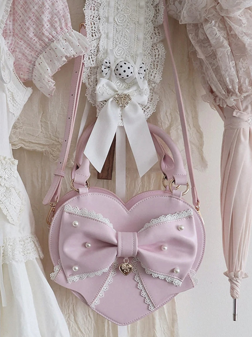 Vintage Sweetheart Lolita Lace Trim Heart Handbag