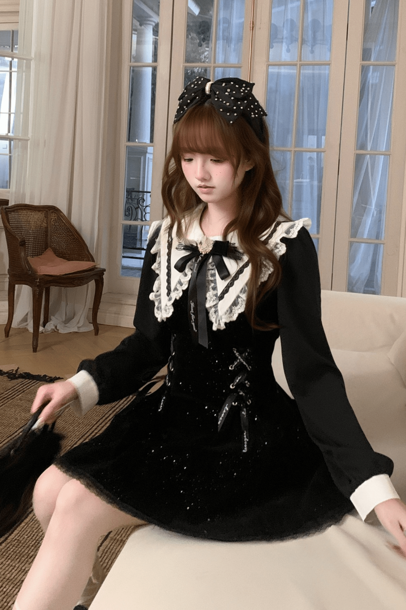 Girly Fashion Black Navy Collar Winter Dress - LolitaEraBlackSGirly Fashion Black Navy Collar Winter Dress